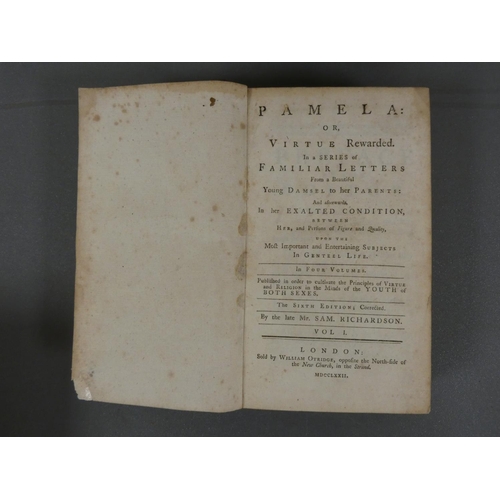 79 - RICHARDSON SAMUEL.  Pamela or Virtue Rewarded. 4 vols. Old calf. Bookplate of S. F. McL. L... 