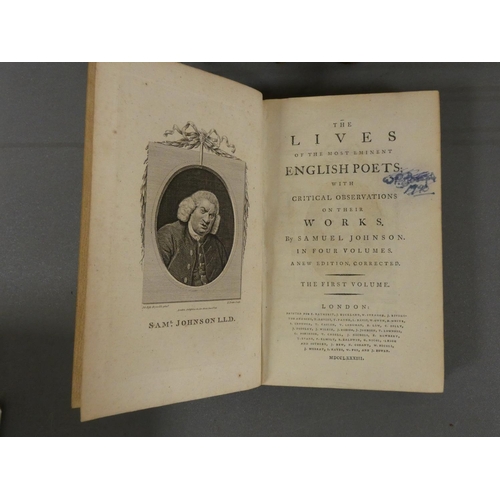 80 - JOHNSON SAMUEL.  The Lives of the Most Eminent English Poets. 4 vols. Eng. frontis. Old ca... 