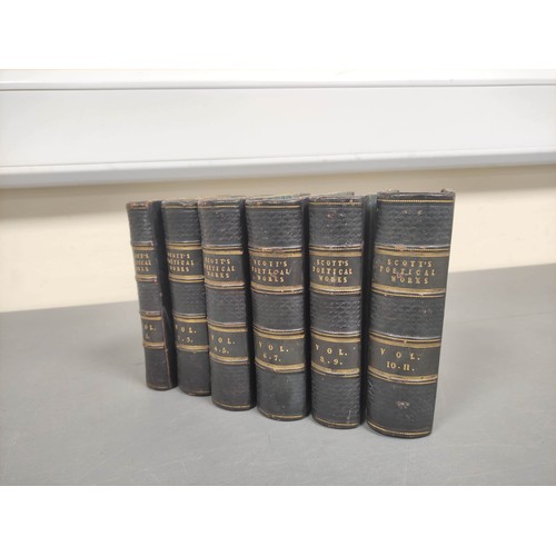 292 - SCOTT SIR WALTER.  The Poetical Works. 11 vols. in six. Eng. frontis & titles. 16mo. Half dark c... 