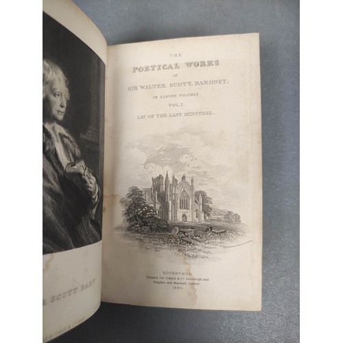 292 - SCOTT SIR WALTER.  The Poetical Works. 11 vols. in six. Eng. frontis & titles. 16mo. Half dark c... 