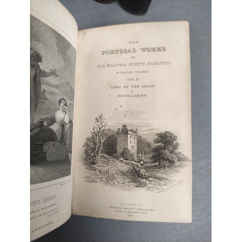 292 - SCOTT SIR WALTER.  The Poetical Works. 11 vols. in six. Eng. frontis & titles. 16mo. Half dark c... 