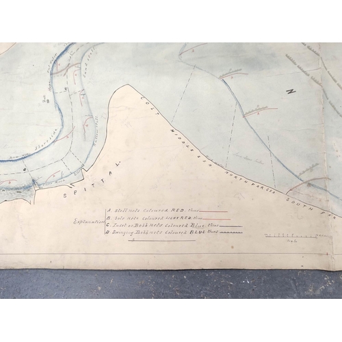 110 - KERR JOHN.  Tweed Fisheries. 3 manuscript & watercolour maps showing the various beats. Each rol... 