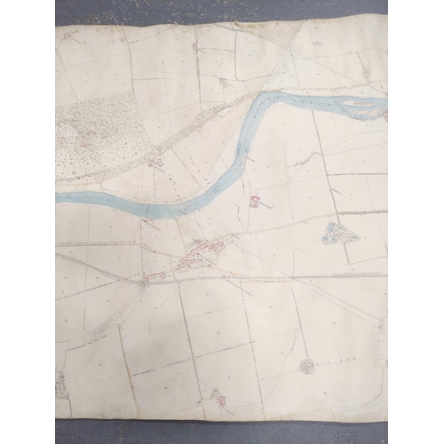 111 - River Tweed.  Early O.S. map with colouring of the River Tweed from Roxburgh Castle to Carnham inclu... 