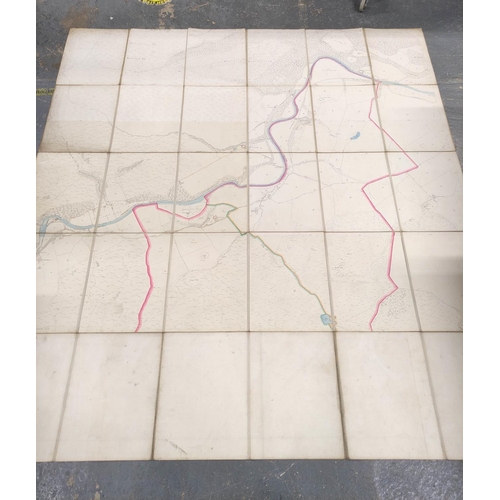 117 - Oakwood, Hutlerburn.  Very large folded sectional OS 2nd ed. map, from Ettrickbridge to Selkirk, fol... 