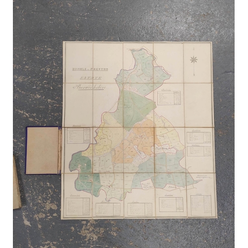 126 - Bunkle & Preston Estate, Berwickshire. Pen, ink & watercolour fldg. map in blue cloth gilt b... 