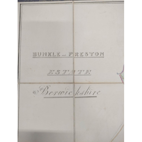 126 - Bunkle & Preston Estate, Berwickshire. Pen, ink & watercolour fldg. map in blue cloth gilt b... 