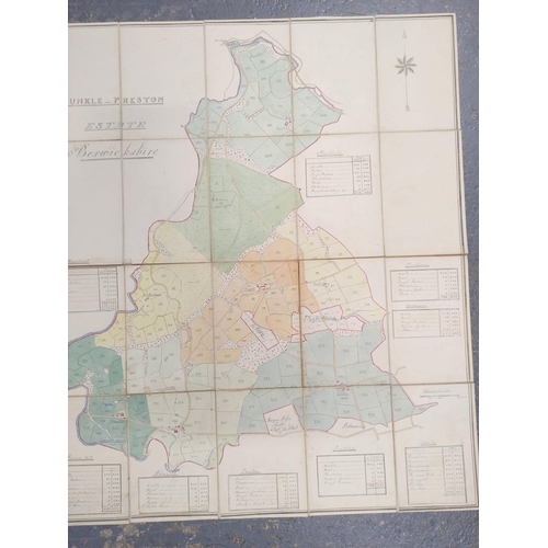 126 - Bunkle & Preston Estate, Berwickshire. Pen, ink & watercolour fldg. map in blue cloth gilt b... 