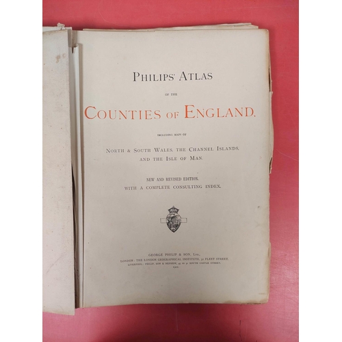 2 - PHILIP G. & SON (Pubs).  Atlas of the Counties of England. Poor cond. but double page eng. col. ... 