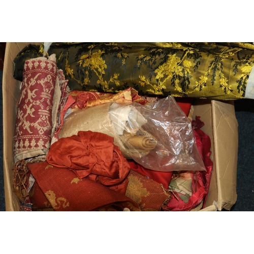 305 - Quantity of curtains, fabrics and fabric cuttings in different materials.