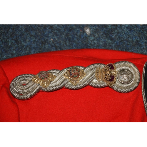 348 - British Army Red Coat coatee jacket with ROyal Scots buttons, bullion wire collar, bullion wire epau... 