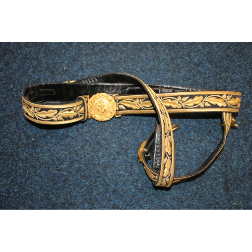 373 - Gieves of London British Naval belt with gilt metal buckle, having fouled anchor and bullion wire th... 