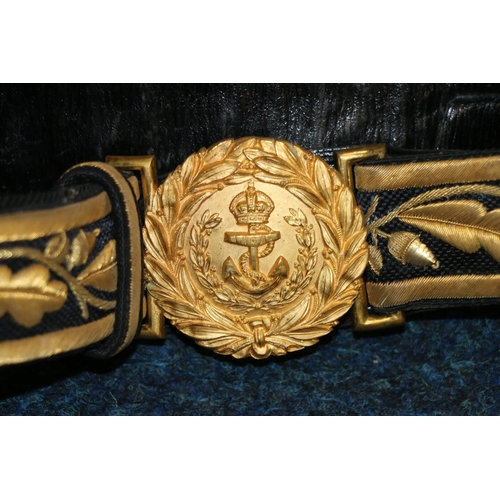 373 - Gieves of London British Naval belt with gilt metal buckle, having fouled anchor and bullion wire th... 