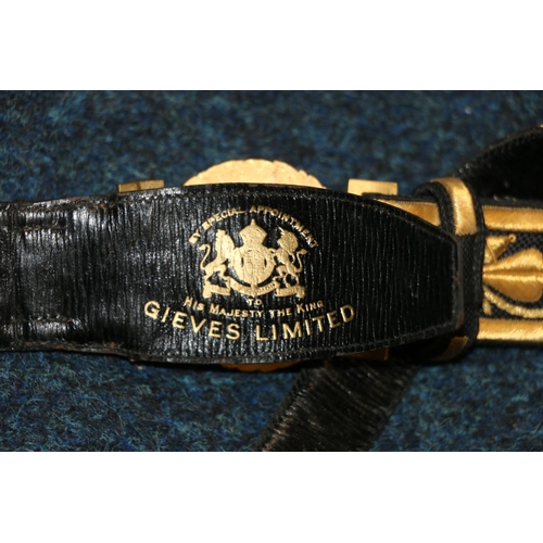 373 - Gieves of London British Naval belt with gilt metal buckle, having fouled anchor and bullion wire th... 