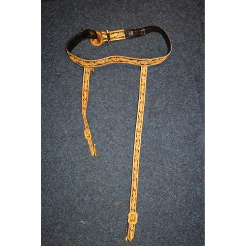 373 - Gieves of London British Naval belt with gilt metal buckle, having fouled anchor and bullion wire th... 