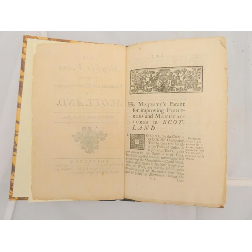 130 - Scottish Fisheries.  His Majesty`s Patent for Improving Fisheries and Manufactures in Scotland. 33pp... 