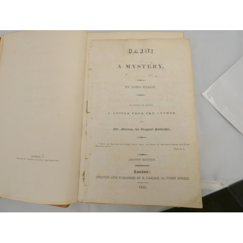 142 - BYRON LORD.  Sardanapalus, A Tragedy; The Two Fosgari, A Tragedy & Cain, A Mystery. General half... 