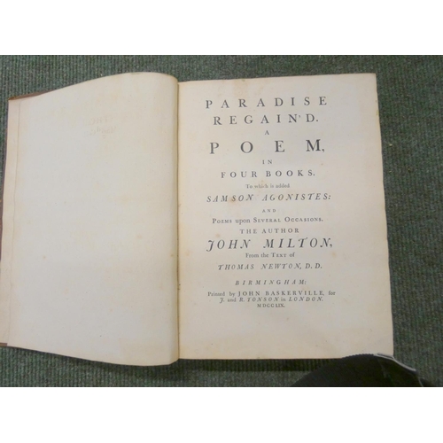 144 - MILTON JOHN.  Paradise Lost, A Poem in Twelve Books & Paradise Regain'd, A Poem in Four Books, t... 