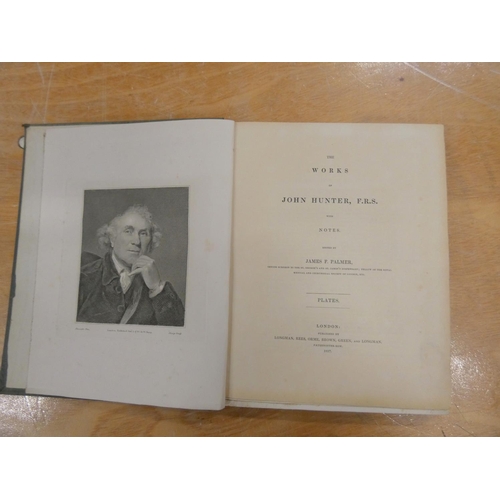 195 - HUNTER JOHN F.R.S.  The Works. 4 vols. Lacking eng. port. & fldg. facsimile. Rebound half red le... 