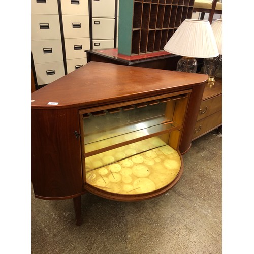 594 - Vintage mid century teak corner drinks cabinet with revolving section, 67 cm deep 11 cm wide, 7... 