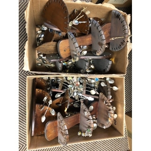 366 - Large quantity of souvenir spoons with racks (two boxes)