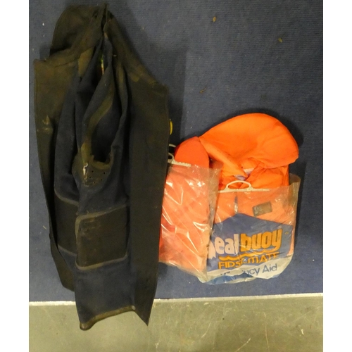 65 - Two life jackets and MacIntosh railway workers jacket.