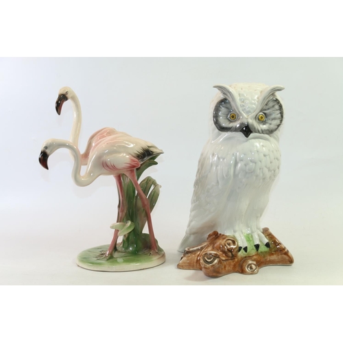 17 - Sommerhuber Keramik porcelain model of two flamingos and an Italian porcelain model of an owl seated... 