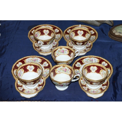 32 - Four Royal Albert Lady Hamilton tennis sets with two additional cups.