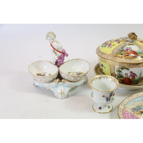 4 - Continental porcelain to include an Augustus Rex jar and cover, a Meissen saucer depicting a Venetia... 