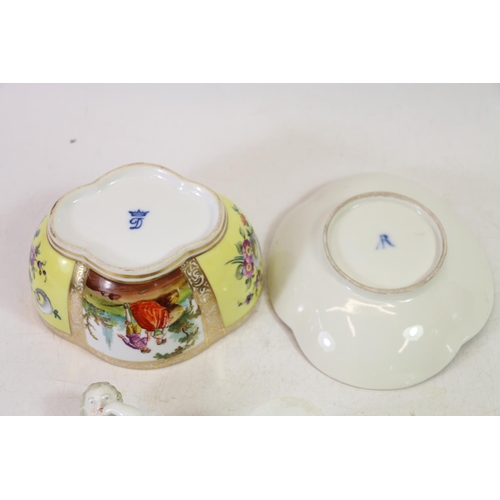 4 - Continental porcelain to include an Augustus Rex jar and cover, a Meissen saucer depicting a Venetia... 
