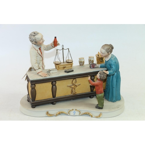 46 - Capodimonte figure group 'The Chemist / Apothecary' by R Guidolin, 29cm x 23cm.