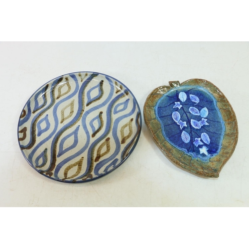 48 - Alice Carrbridge studio pottery leaf shaped dish together with another Scottish studio pottery dish,... 