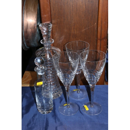 49 - Thomas H Webb slender waisted decanter having spiral decoration, along with similar glasses, and a W... 