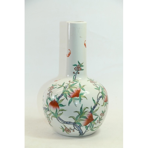 54 - Modern Chinese bottle vase decorated with prunus tree and bats, 32cm high.