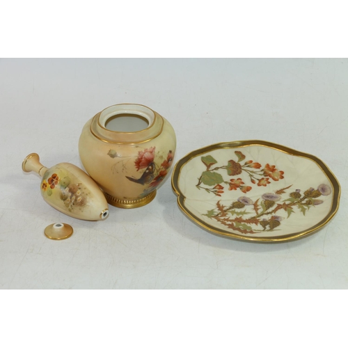 7 - Three pieces of Royal Worcester blush ivory.  (a/f)