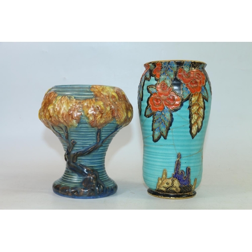 8 - Carlton ware Blue Oak Tree vase, 15cm high and a Crown Devon Mattajade Spider's Web vase by Enoch Bu... 