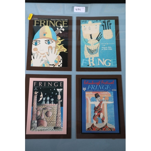 362 - Four framed prints of Fringe Programme covers and whisky labels. (4)