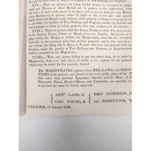 131 - MAGISTRATES OF THE ROYAL BURGH OF SELKIRK.  Regulations and Orders Shall be Strictly Observed as Bye... 