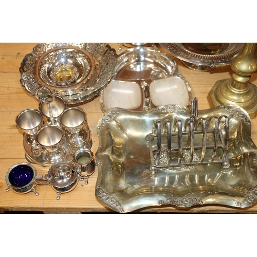 114 - Silver-plate and metal ware to include a four piece tea and coffee set, two hallmarked silver salt c... 