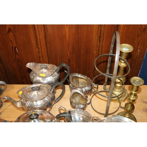 114 - Silver-plate and metal ware to include a four piece tea and coffee set, two hallmarked silver salt c... 