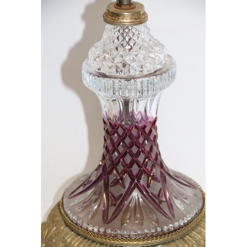 117 - Moulded glass and brass base lamp.