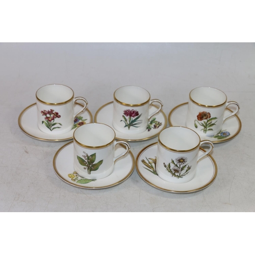 127 - Five Royal Worcester Wallflower coffee cups and saucers.