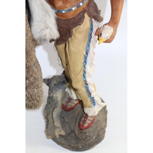 135 - Native American Hunter cast resin figure, and a similar figure of a Native American Chief, 63cm high... 