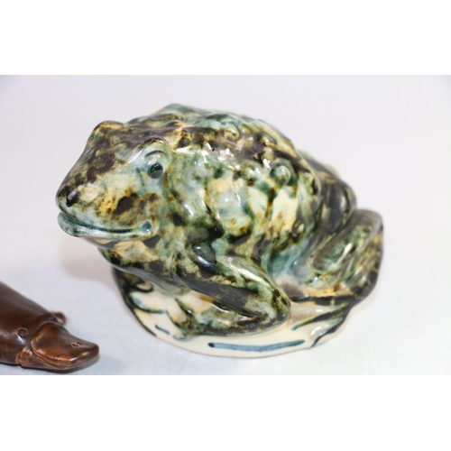 140 - Redfern Ceramics Studio Pottery money box in the form of a toad, and a Billabong clay model of a pla... 