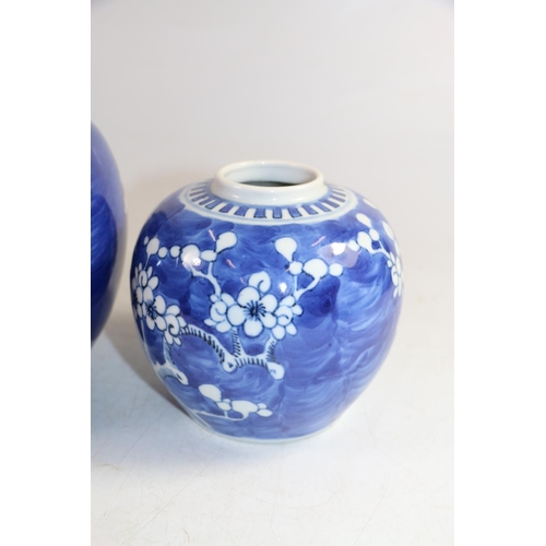 146 - Two 20th century Chinese blue and white porcelain ginger jar decorated with prunus, largest 15cm hig... 