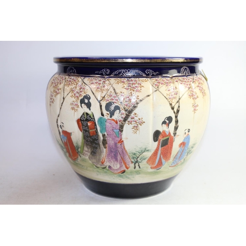 162 - Early to mid-20th century Japanese Satsuma jardinière decorated with geishas in a garden.