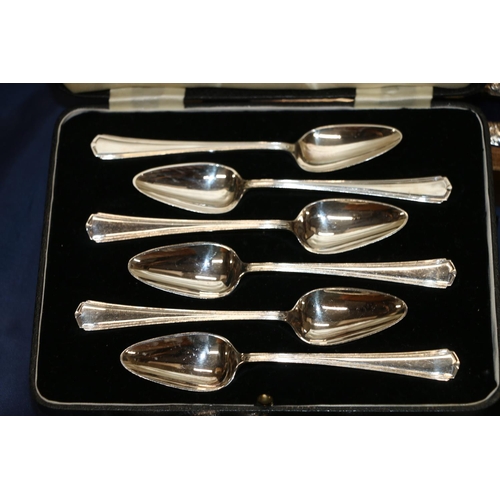 64 - Silver-plated flatware to include fish servers, teaspoons, cased salts, etc.