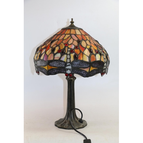 65 - Tiffany style leaded glass table lamp depicting dragonflies, 43cm high.