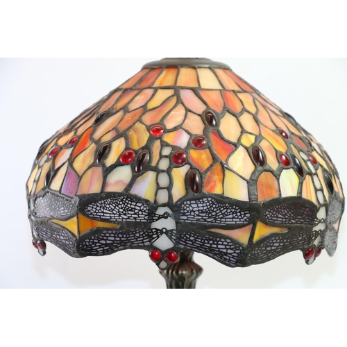 65 - Tiffany style leaded glass table lamp depicting dragonflies, 43cm high.