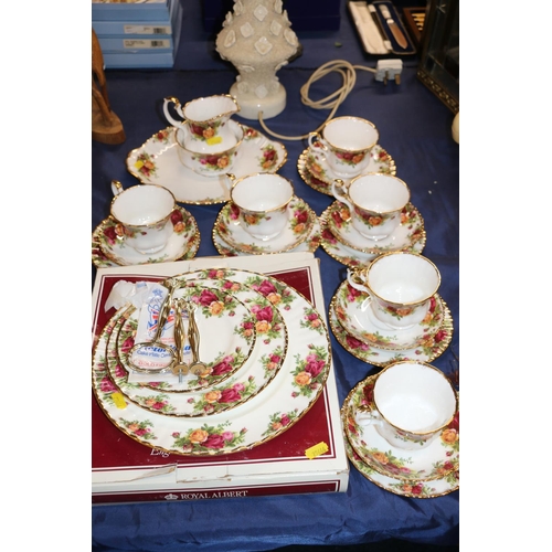 79 - Royal Albert Old Country Roses teaware to include a three-tier cake stand.