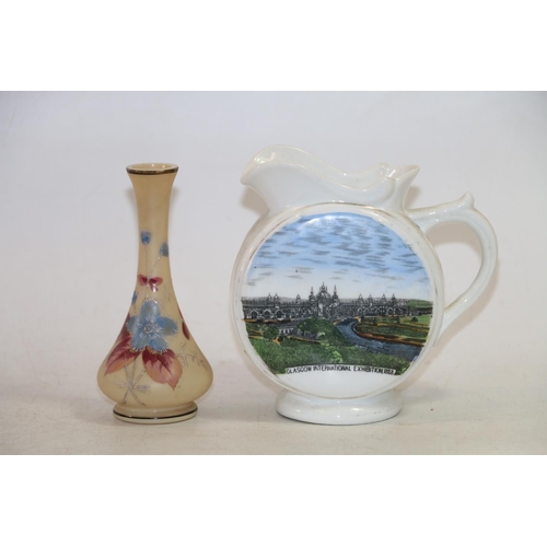 95 - Glasgow International Exhibition 1880 jug made in Germany and a small floral decorated blush ivory s... 